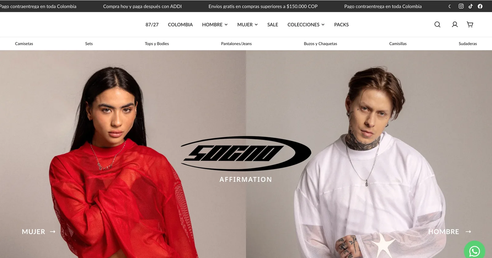 Tienda Shopify de Sogno87 en escritorio
